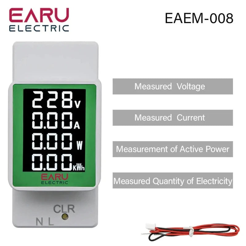 4IN1 Digital AC 110V 220V 100A Voltage Current KWH Electric Energy Monitor Meter VOLT AMP Voltmeter Aammeter Wattmeter Din Rail - electrical center b2c