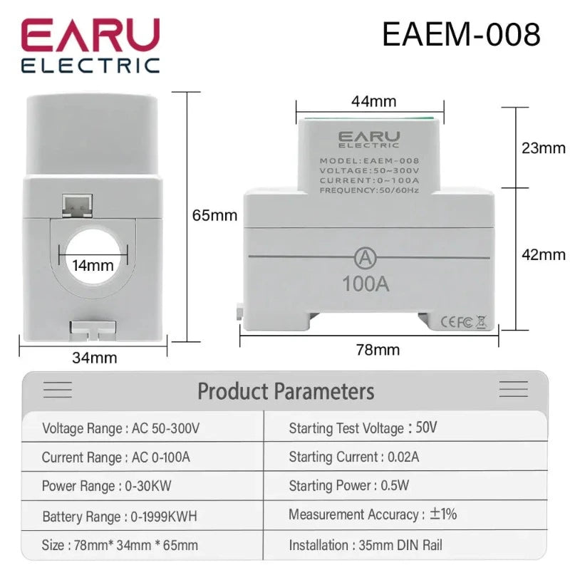 4IN1 Digital AC 110V 220V 100A Voltage Current KWH Electric Energy Monitor Meter VOLT AMP Voltmeter Aammeter Wattmeter Din Rail electrical center b2c