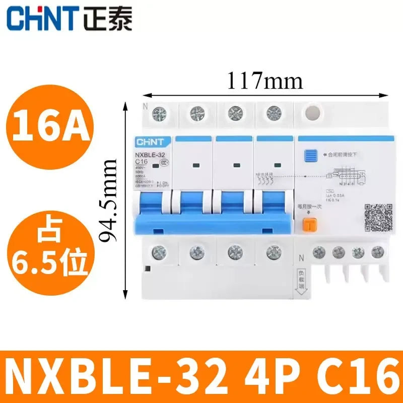 CHNT leakage breaker NXBLE-32 4p 16a 30mA RCD rcbo