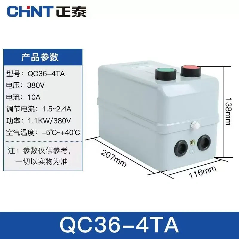 magnetic motor starter,3 phase dol starter,qc36-4ta motor starter,phase loss protection motor switch,
ac380v motor starter switch,1.5a~2.4a overload protected starter 