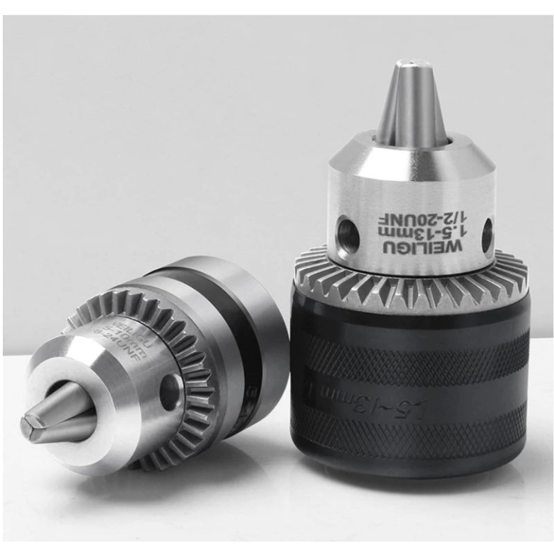 drill chuck, key type steel drill chuck, B12 B16 taper drill chuck, 1/2 3/8 threaded drill chuck, bench drill chuck replacement, hand drill bit holder, all metal heavy duty chuck