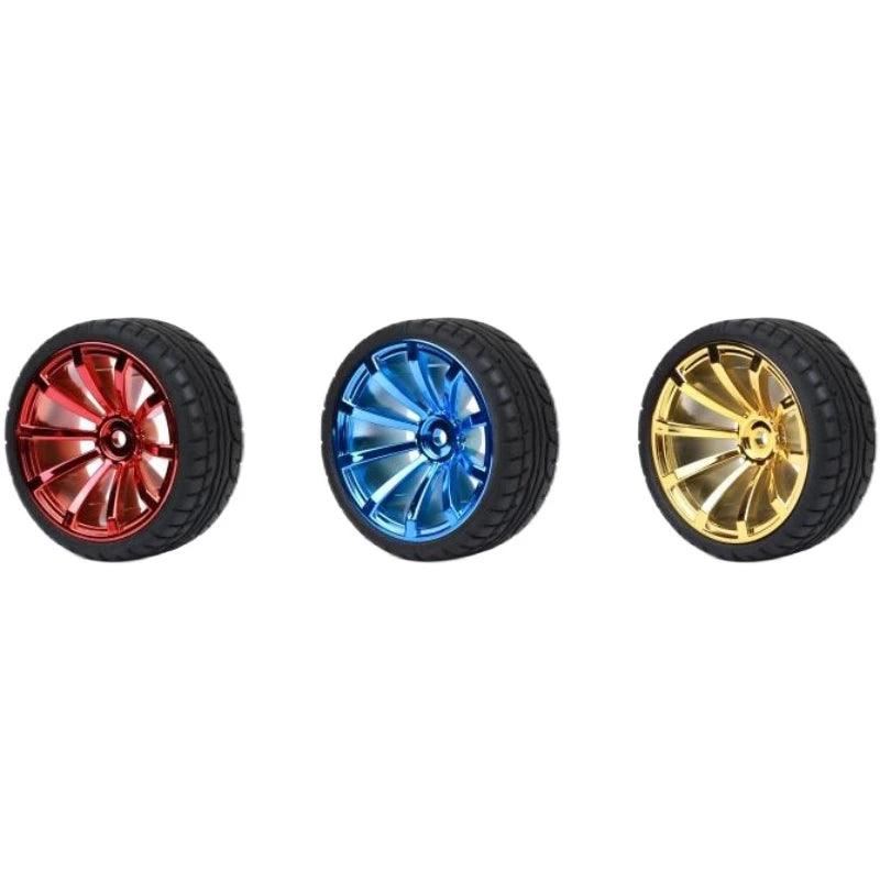 4pcs 65mm Rubber Tire Wheel Hub Motor Brass Extension Hexagonal Coupling 1:10 Wheel For RC Smart Robot Car Chassis Part DIY Toy