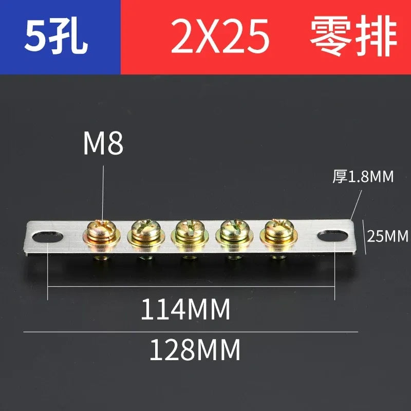 terminal block,5 hole 2x25 neutral zero bar,bulk distribution terminal block for industrial cabinet,electrical cabinet wiring terminal
