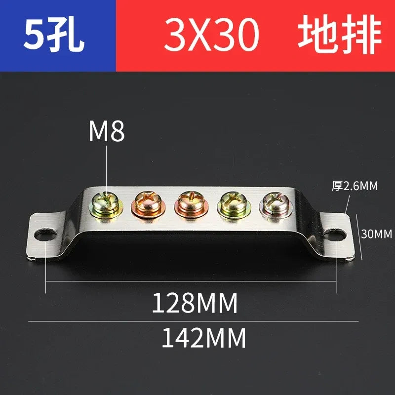 terminal block,5 hole 3x30 ground earth bar,bulk distribution terminal block for industrial cabinet,electrical cabinet wiring terminal