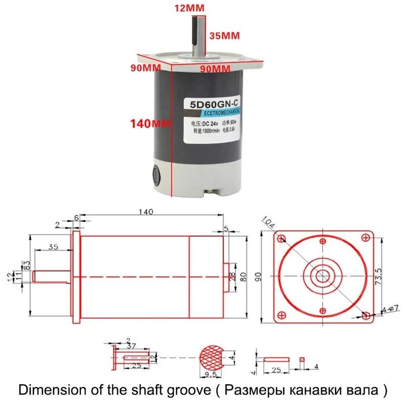 60W Micro DC High Speed Motors 24V 1800/3000RPM Long Life Adjustable Speed Reversible DC Permanent Magnet Motor Electric Engine