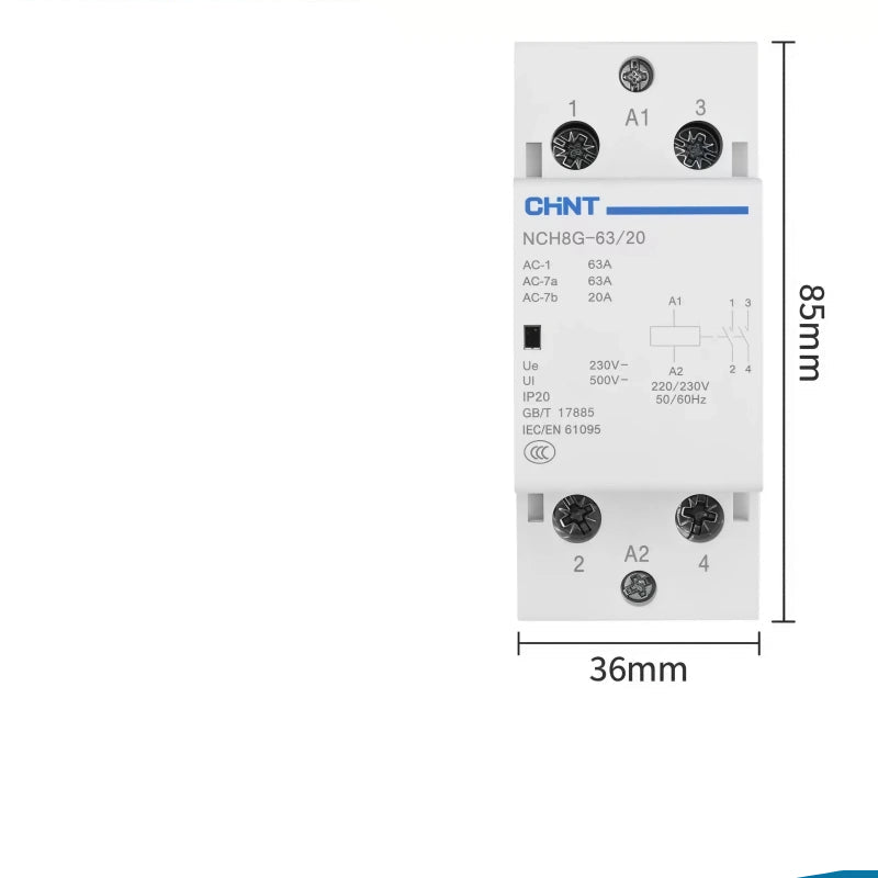 CHNT NCH8 NCH8G-63/20 2NO 2P63A Modular Contactor , Household lighting Contactor