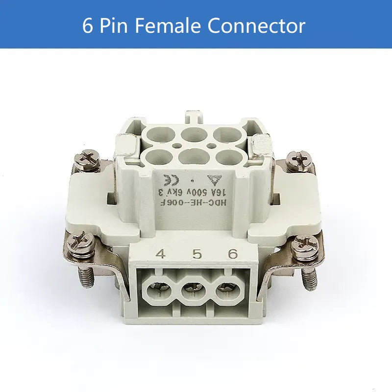 موصل مستطيل شديد التحمل ذو 6 سنون، قابس ومقبس طيران HDC-HE-006-1/2/3/4-F/M 16A