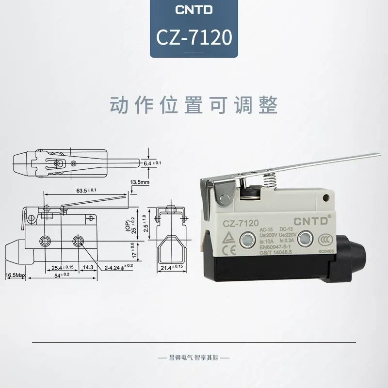CNTD CZ-7120 Micro Switch ,Horizontal SPDT Limit Switch, 10A250VAC Momentary Limit Switch,  