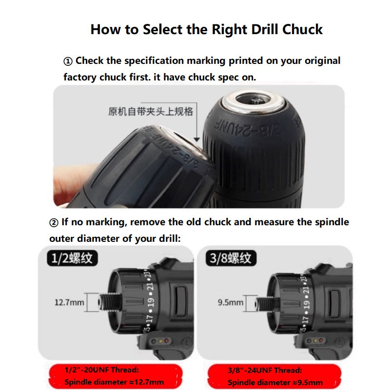 keyless ratchet drill chuck, self locking drill chuck, 3/8 24UNF drill adapter, 1/2 20UNF quick change chuck, cordless drill replacement chuck, angle grinder to drill converter chuck, 0.8-10mm 1.5-13mm drill bit holder