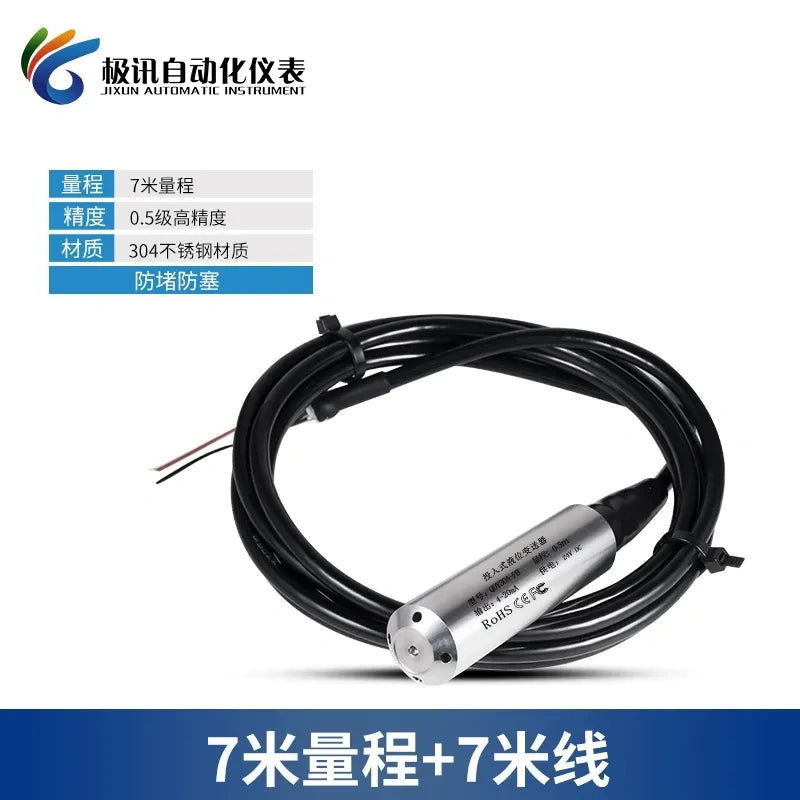 Submersible Level Sensor ,Hydrostatic Level Transmitter Measuring Range 0-7 Meter with 7M wire, 4-20mA Level Sensor ,Water Level Transmitter ,IP68 Level Probe