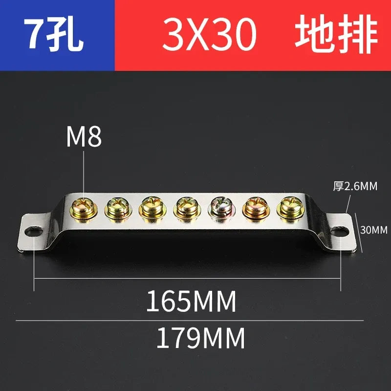 terminal block,7 hole 3x20 ground earth bar,bulk distribution terminal block for industrial cabinet,electrical cabinet wiring terminal