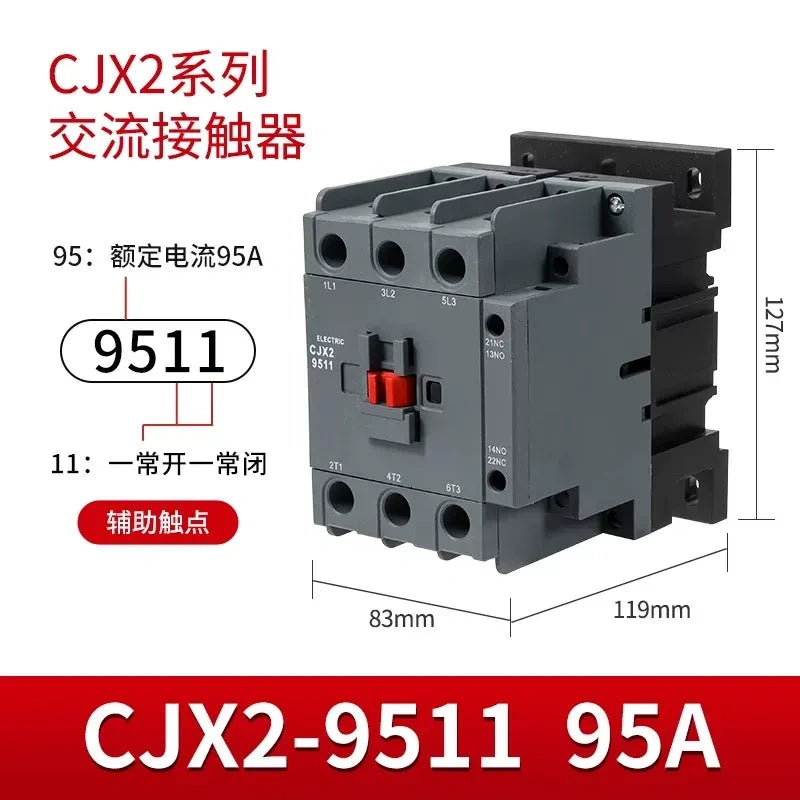 CJX2-9511 95a  contactor, 1nc+1no single phase contactor, CJX2 upgrade version, power switching contactor, 50‑60Hz contactor
