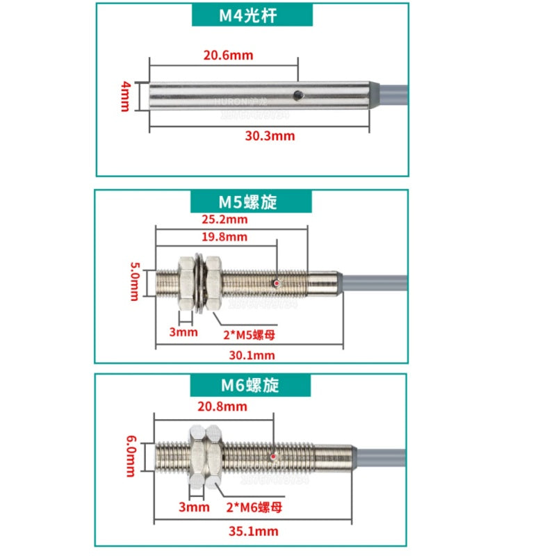 mini inductive proximity sensor, M4 proximity switch, M5 proximity sensor, M6 proximity switch, 1mm metal detector, LJ4A3, LJ5A3, LJ6A3, NPN proximity switch, PNP proximity sensor, 24V miniature sensor, NO NC proximity switch, compact automation sensor, HURON proximity sensor
