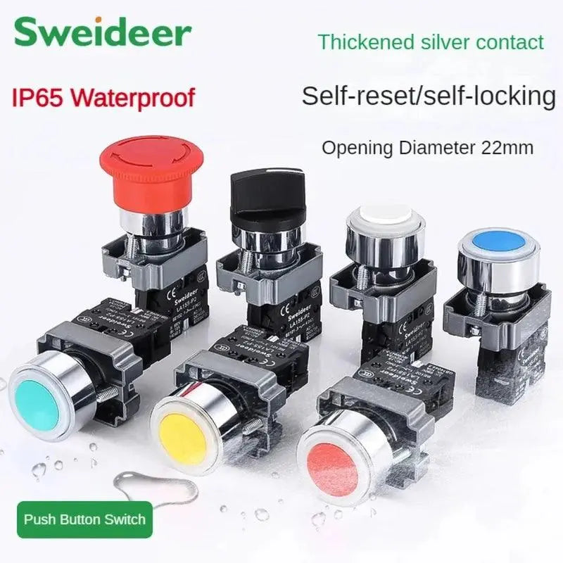 22mm Waterproof Buttons Switch START STOP  BA31/BA42 2/3 Way Emergency BD21/BD33 Momentary Latching Turn on Off  for Electric - electrical center b2c,waterproof start stop switch