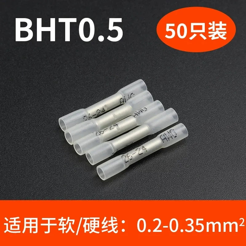 0.2-0.35mm heat shrink butt connector, waterproof wire splice terminal, BHT0.5 butt terminal 50pcs/lot,  AWG26-24 wire connector