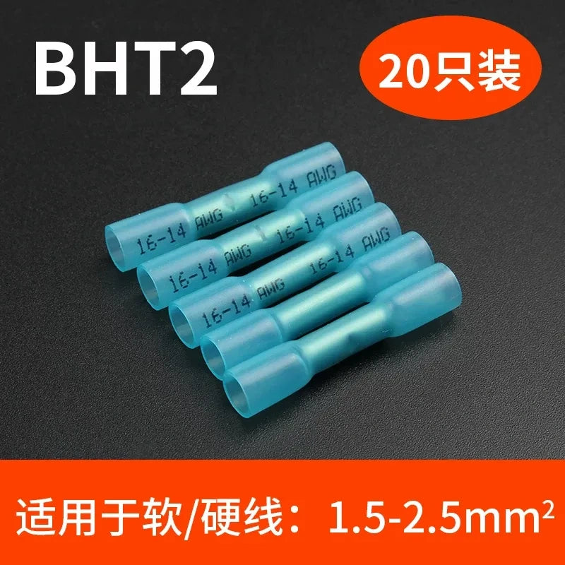 1.5-2.5mm heat shrink butt connector, waterproof wire splice terminal, BHT2 butt terminal 20pcs/lot,  AWG16-14 wire connector