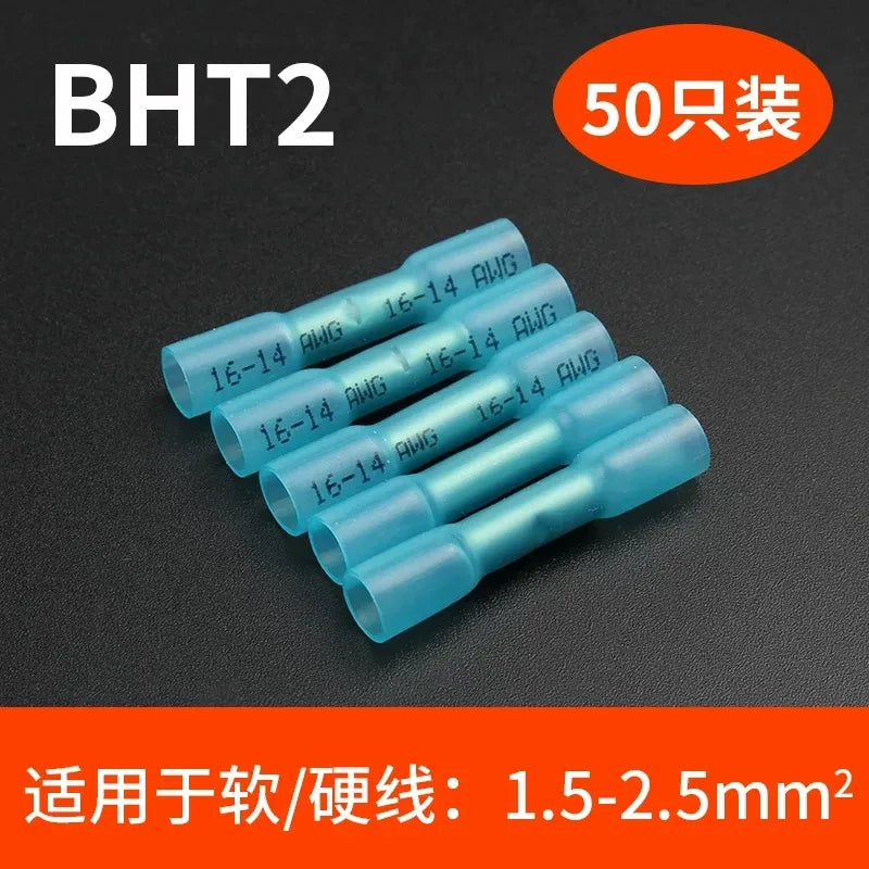 1.5-2.5mm heat shrink butt connector, waterproof wire splice terminal, BHT2 butt terminal 50pcs/lot,  AWG16-14 wire connector