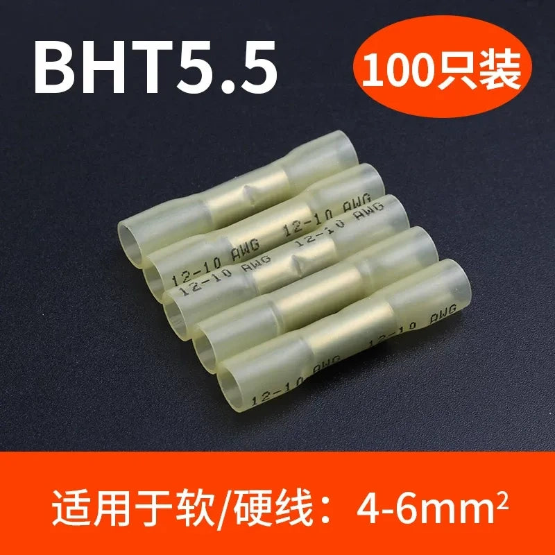 5.5mm heat shrink butt connector, waterproof wire splice terminal, BHT5.5 butt terminal 100pcs/lot,  AWG12-10 wire connector