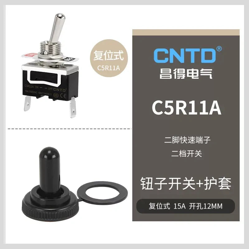 C5R11A SPST 2Pin 2Position Momentary Toggle Switch without protective boots, 15A 250VAC 12mm Panel Mount toggle switch with quick terminal 