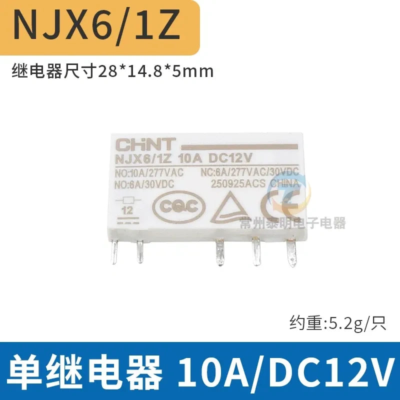 chint njx6 relay,slim 6mm intermediate relay,NJX6/1Z DC12V 10A din rail thin relay 
