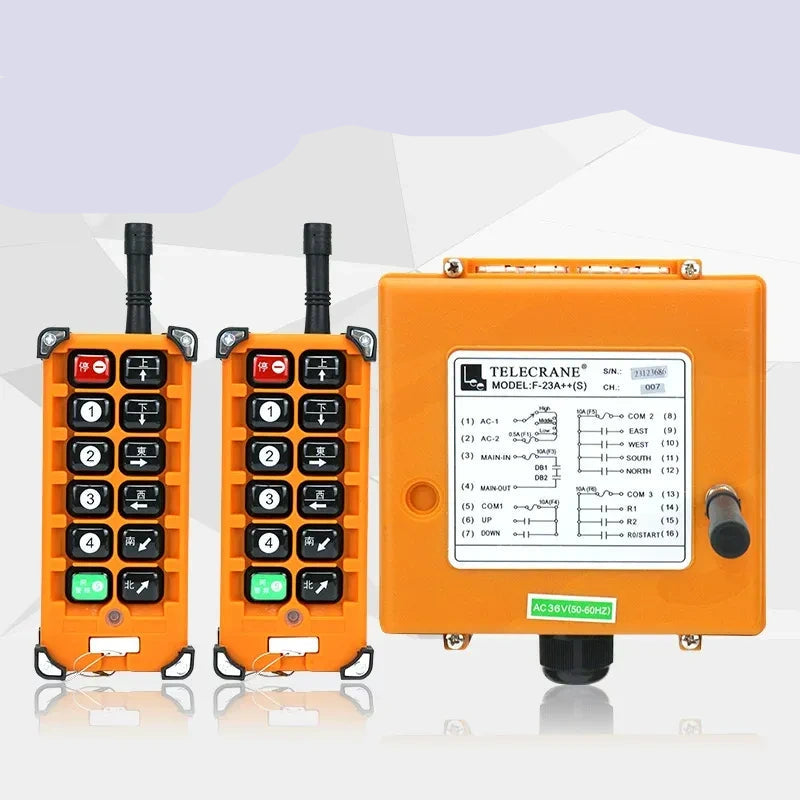 F23-A++ remote control, dual speed crane remote switch, e-card plug-in type industrial wireless radio remote, 36v Telecrane F23-A++, 2 Transmitter + 1 Receiver overhead travelling crane remote controll switch, 