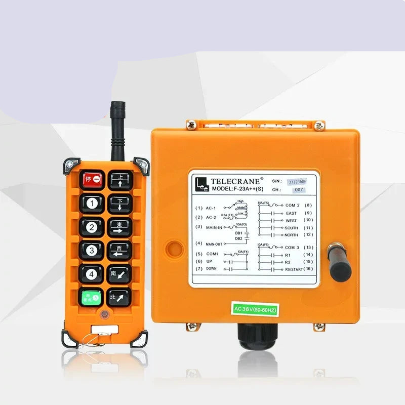 F23-A++ remote control, dual speed crane remote switch, e-card plug-in type industrial wireless radio remote, 380v Telecrane F23-A++, 1 Transmitter + 1 Receiver overhead travelling crane remote controll switch, 