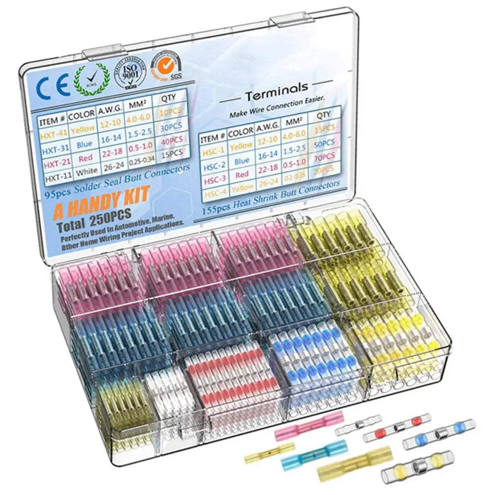 Heat Shrink Butt Crimp Terminals Waterproof Solder Seal Electrical Connectors Wire Cable Splice Kit Automotive Marine - electrical center b2c