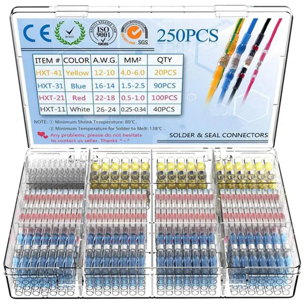 Heat Shrink Butt Crimp Terminals Waterproof Solder Seal Electrical Connectors Wire Cable Splice Kit Automotive Marine - electrical center b2c