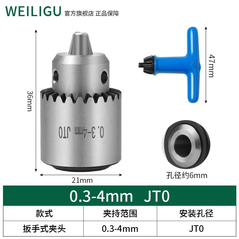 key locking design drill chuck, key type steel drill chuck Clamping Capacity 0.3-4mm, all metal heavy duty chuck Mount Type JT0