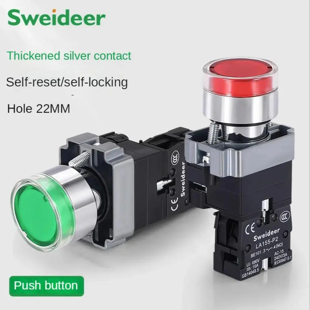LED Light 220V Push Button Flat Self Locking Indicator Red Green Yellow Blue 12V 24V Illuminated Push Button with Lamp - electrical center b2c