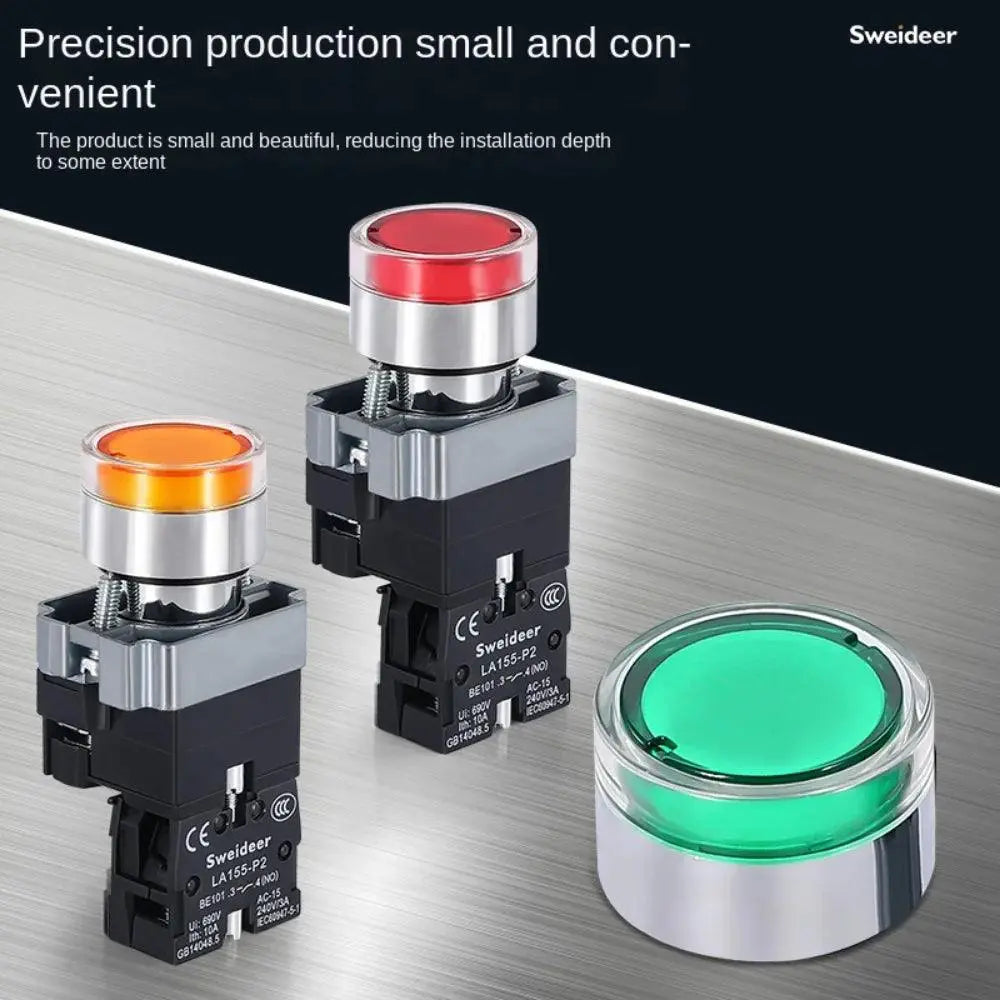 LED Light 220V Push Button Flat Self Locking Indicator Red Green Yellow Blue 12V 24V Illuminated Push Button with Lamp - electrical center b2c