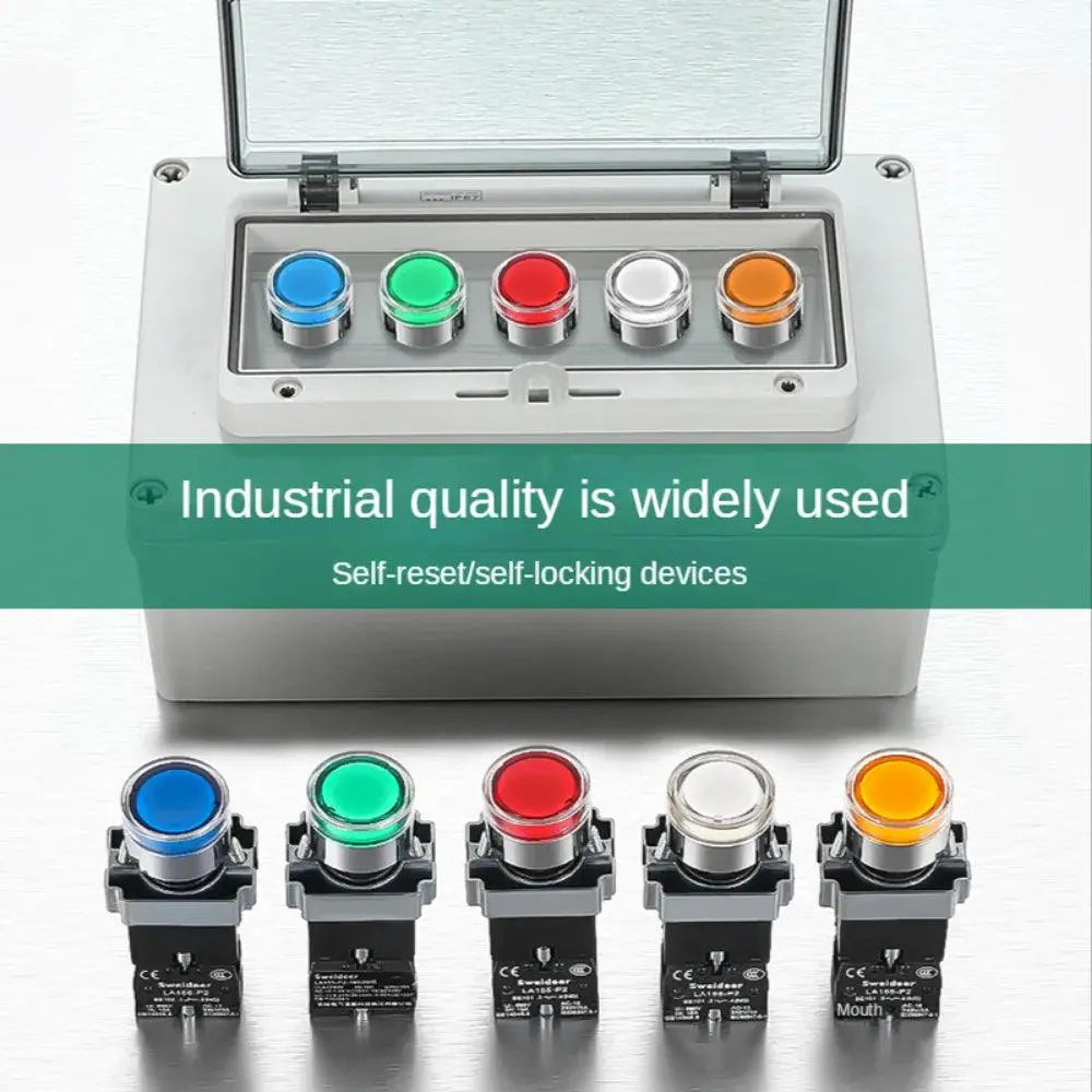 LED Light 220V Push Button Flat Self Locking Indicator Red Green Yellow Blue 12V 24V Illuminated Push Button with Lamp - electrical center b2c