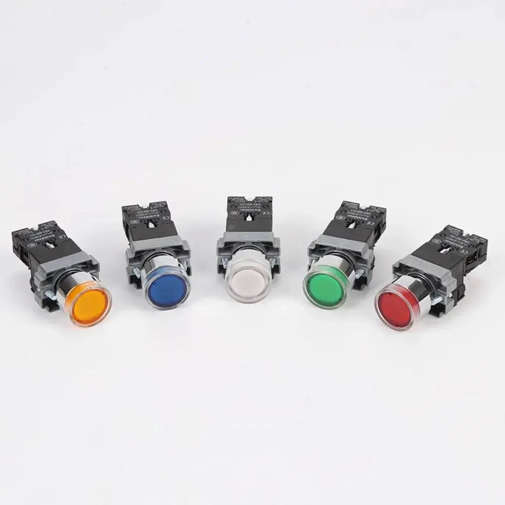 LED Light 220V Push Button Flat Self Locking Indicator Red Green Yellow Blue 12V 24V Illuminated Push Button with Lamp - electrical center b2c
