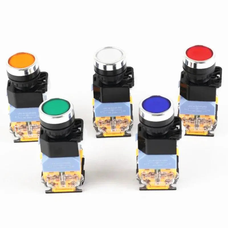 22mm LA38-11D/11DS Quality Sliver Contact Push Button Switch with Light on/Off Momentary/Latching220V LED Indicators - electrical center b2c