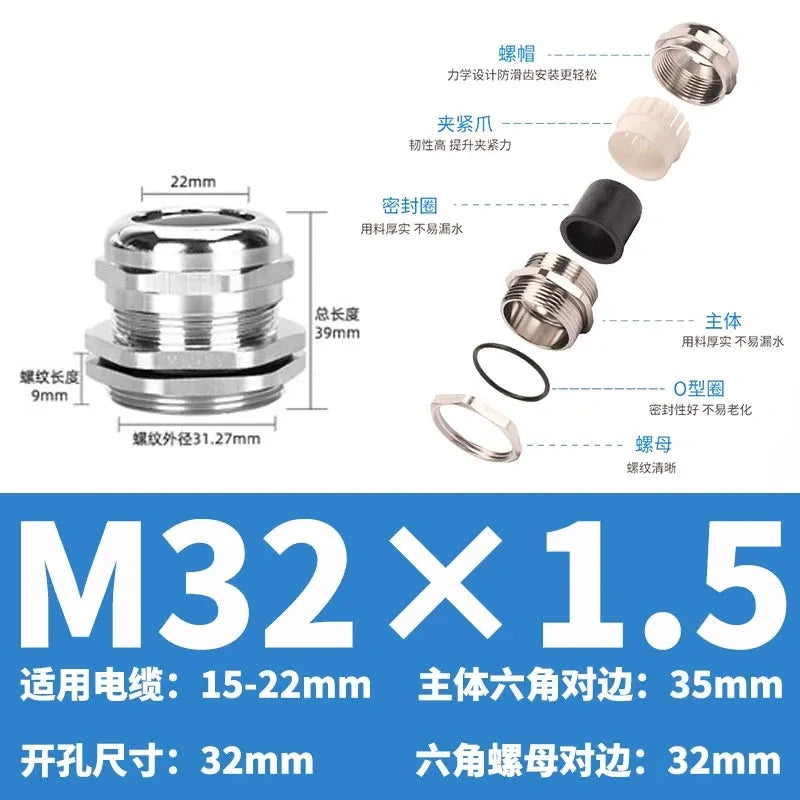 ip68 cable gland,brass cable gland,nickel plated cable gland,M32x1.5 m thread cable gland