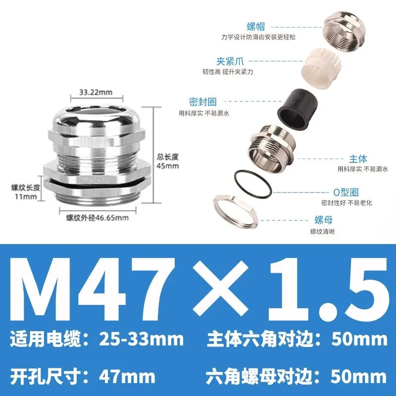 ip68 cable gland,brass cable gland,nickel plated cable gland,M47x1.5 m thread cable gland