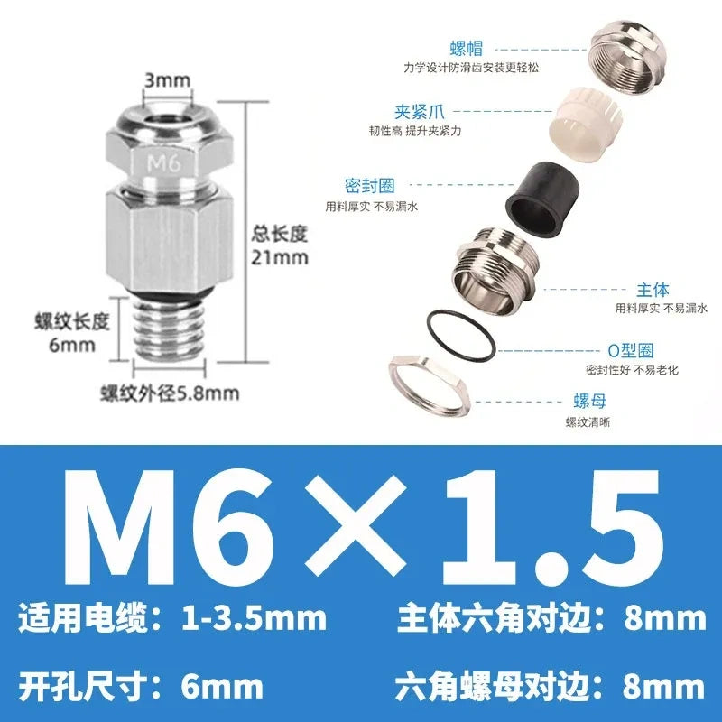 ip68 cable gland,brass cable gland,nickel plated cable gland,M6x1.5 m thread cable gland