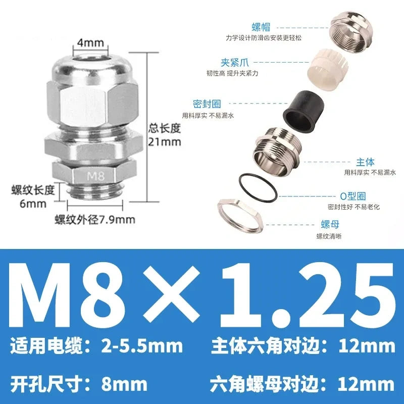 ip68 cable gland,brass cable gland,nickel plated cable gland,M8x1.25 m thread cable gland
