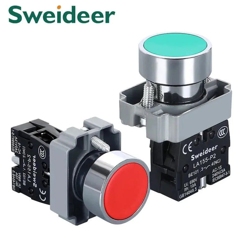 Button Switch Momentary Self Reset XB2 Small Flat Round Head 22mm Power Push Button Switch XB2-BA42 XB2-BA31 XB2-BA51 10A NC/NO - electrical center b2c