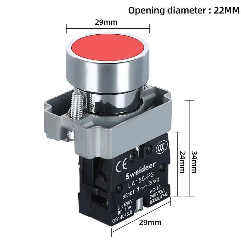 Button Switch Momentary Self Reset XB2 Small Flat Round Head 22mm Power Push Button Switch XB2-BA42 XB2-BA31 XB2-BA51 10A NC/NO - electrical center b2c