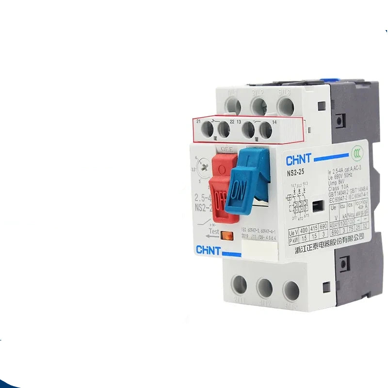 mpcb ns2-25/AE11(1NO+1NC) three phase motor starter,13~18a din rail overload phase failure protection switch
