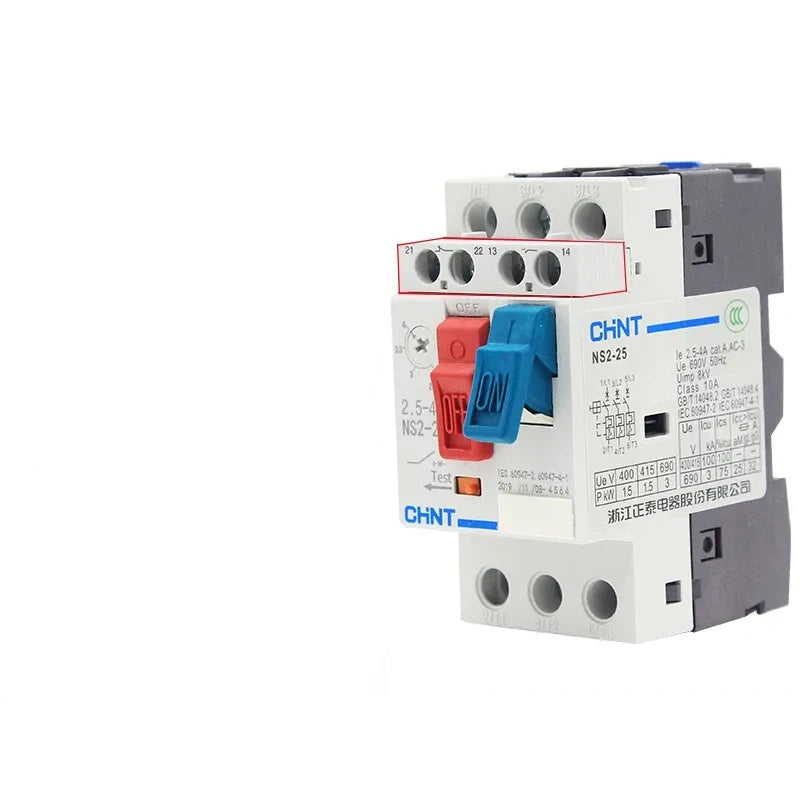 mpcb ns2-25/AE11(1NO+1NC) three phase motor starter,2.5~4a din rail overload phase failure protection switch