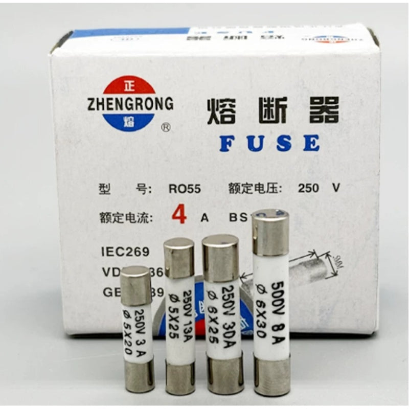 ZhengRong R054 Fuse, R055 Ceramic Fuse, R057 R058 Fuse, 0.5A-30A Fuse, 250V 500V Fuse, 5x20mm Ceramic Fuse, Circuit Protection Fuse, Ceramic Cartridge Fuse, ZhengHao Fuse, 100Pcs Box Fuse
