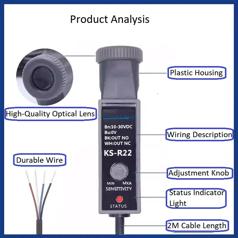 مستشعر علامة اللون الكهروضوئي KS-W22/G22/R22/WG22/RG22/WR22