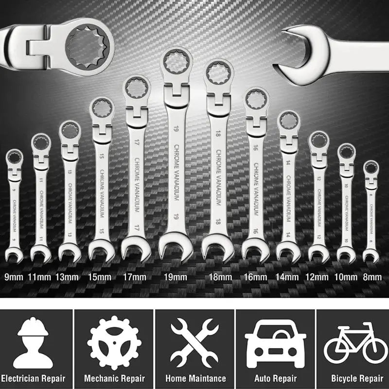 Ratchet Wrench of Keys Spanner Set Hand Tool 72-Tooth Ratcheting Flexible Head Mirror Finish for Car Repair Tools - electrical center b2c