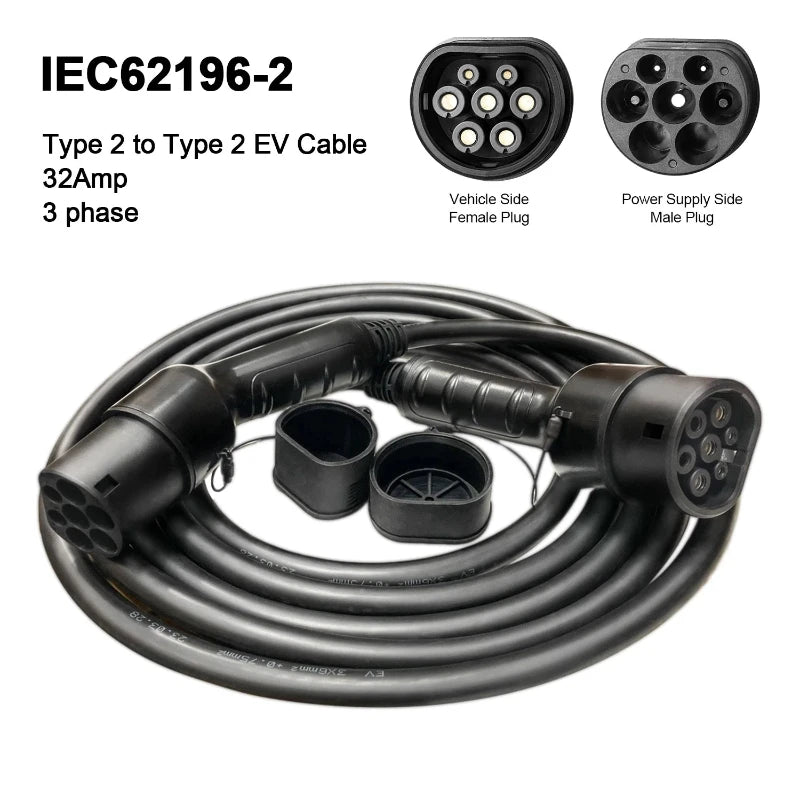 Electric Vehicle Charging Cable 32A 22KW EV Charger 3 Phase EV Charging Cable Type 2 To Type 2 Connector for Car Charger Station