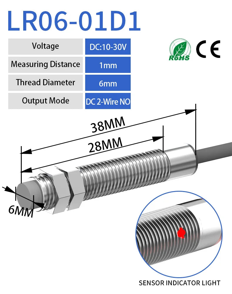 GTRIC Miniature Inductive Proximity Sensor Sensing Distance 1mm 2mm NPN PNP 10-30VDC Intelligent Small Metal Detection Switch