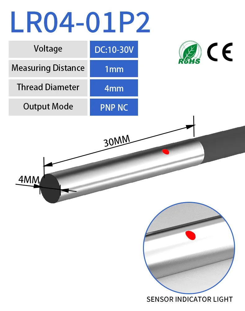 GTRIC M4 Series Small Inductive Proximity Switch NPN PNP NO/NC DC 10-30V Miniature Metal Detection Sensor with 2M Cable