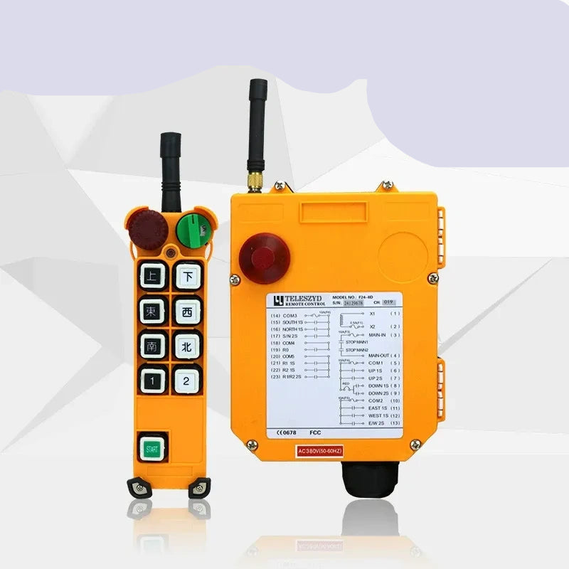 F24 series 8 channel remote control, F24-8s industrial wireless crane remote, 220V single speed hoist remote Controller, 1 Transmitter + 1 Receiver crane remote, heavy duty industrial radio control, gantry crane remote replacement kit