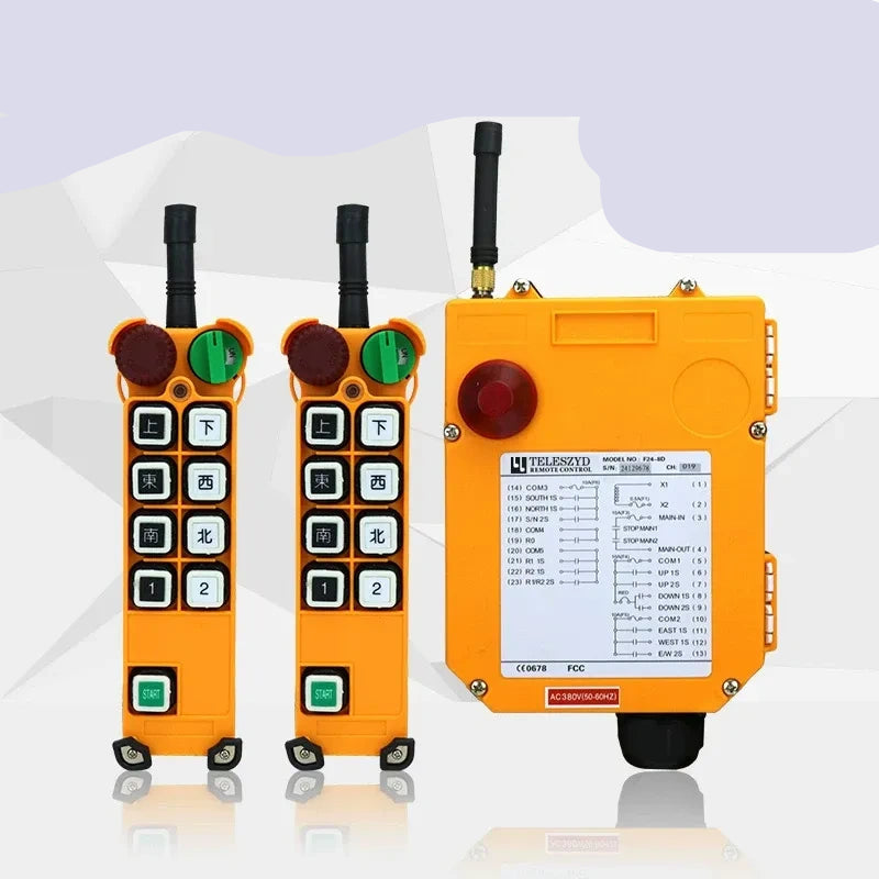 F24 series 8 channel remote control, F24-8s industrial wireless crane remote, 220V single speed hoist remote Controller, 2 Transmitter + 1 Receiver crane remote, heavy duty industrial radio control, gantry crane remote replacement kit